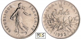 Cinquième république (1959- ) - 5 francs Semeuse 1993
PCGS MS 64
Ga.771-F.341
Ni ; 10 gr ; 29 mm
Monnaie gradée par PCGS #17242656.