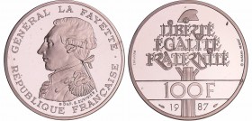 Cinquième république (1959- ) - 100 francs La Fayette 1987 piéfort argent BE
FDC
Ga.902
Ar ; 30.08 gr ; 31 mm