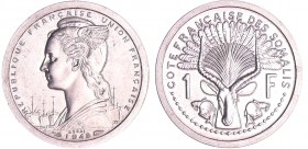 Djibouti - 1 franc 1948 essai piéfort
FDC
Lecompte.22
Al ; 2.60 gr ; 23 mm
Monnaie frappée à 104 exemplaires.