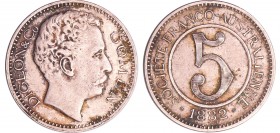 Nouvelle-Calédonie - 5 francs 1882 sans la siganture "C.T"
TB+
Lecompte.10
Cu-Ni ; 9.12 gr ; 27 mm
