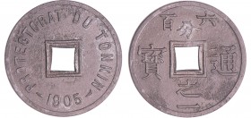 Tonkin - 1/600 de piastre 1905 piefort
TTB+
Lecompte.1
Zinc ; 4.85 gr ; 25 mm