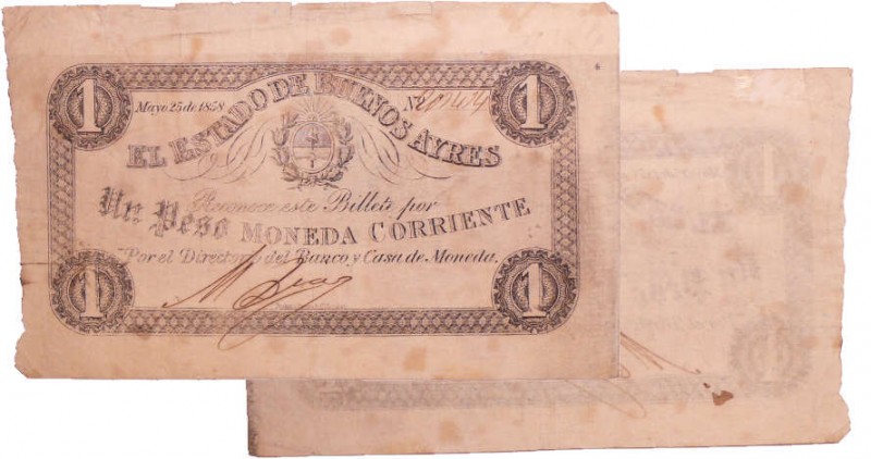 Argentine - El estado de Buenos Ayres - 1 peso 25.05.1858
VF+
Pick.S/429