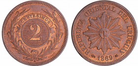 Uruguay - Centesimos 1869 A (Paris)
SPL
KM#19/12
Br ; 9.83 gr ; 30 mm