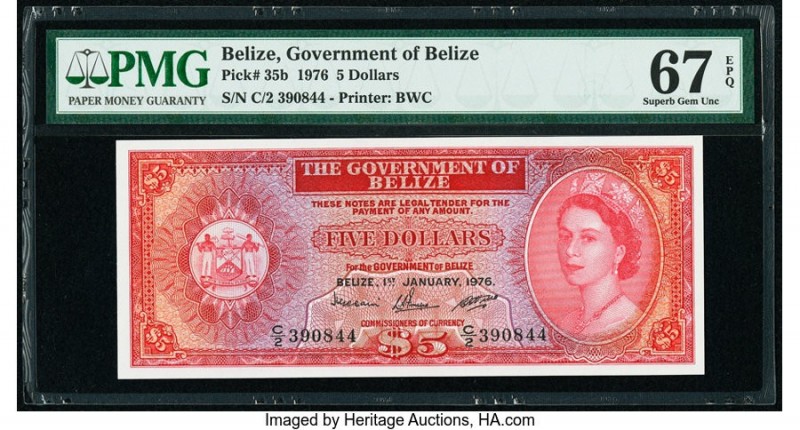 Belize Government of Belize 5 Dollars 1.1.1976 Pick 35b PMG Superb Gem Unc 67 EP...
