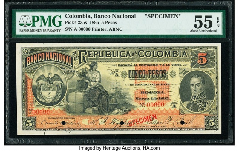 Colombia Banco Nacional de la Republica de Colombia 5 Pesos 4.3.1895 Pick 235s S...
