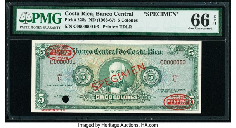 Costa Rica Banco Central de Costa Rica 5 Colones ND (1963-67) Pick 228s Specimen...