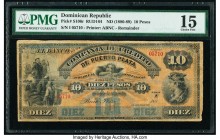 Dominican Republic Banco de la Compania de Credito de Puerto Plata 10 Pesos ND (1880-89) Pick S106r Remainder PMG Choice Fine 15. 

HID09801242017

© ...