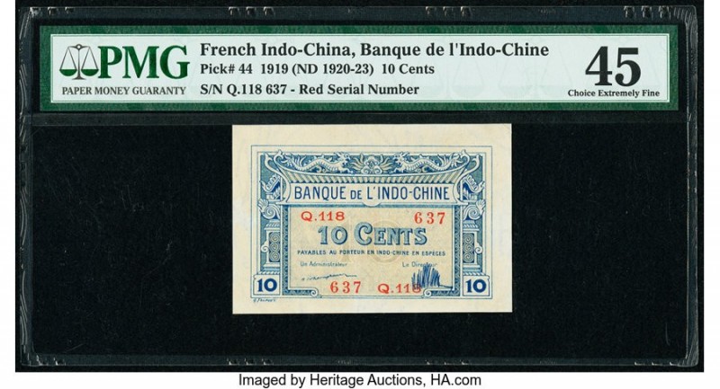 French Indochina Banque de l'Indo-Chine 10 Cents 1919 (ND 1920-23) Pick 44 PMG C...