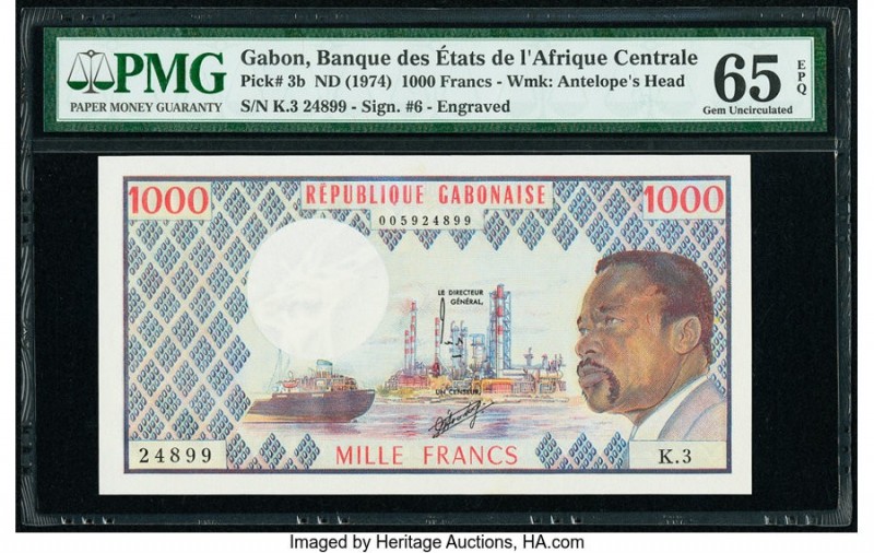 Gabon Banque des Etats de l'Afrique Centrale 1000 Francs ND (1974) Pick 3b PMG G...