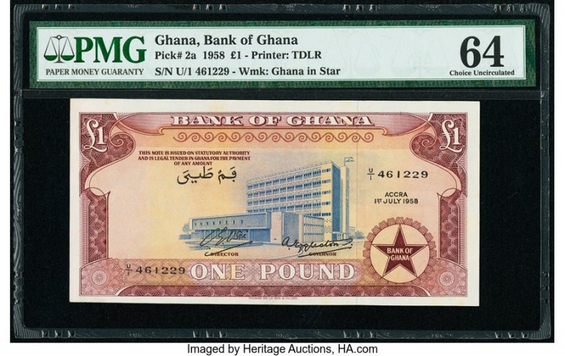 Ghana Bank of Ghana 1 Pound 1.7.1958 Pick 2a PMG Choice Uncirculated 64. 

HID09...