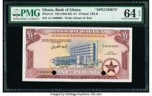 Ghana Bank of Ghana 1 Pound ND (1958-62) Pick 2s Specimen PMG Choice Uncirculated 64 EPQ. Two POCs; roulette CANCELLED.

HID09801242017

© 2020 Herita...