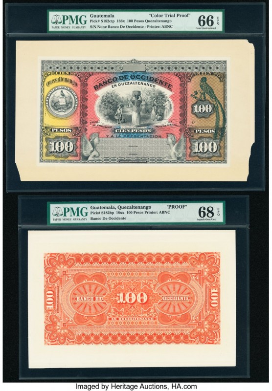 Guatemala Banco de Occidente 100 Pesos 18xx Pick S182ctp; S182bp Front Color Tri...