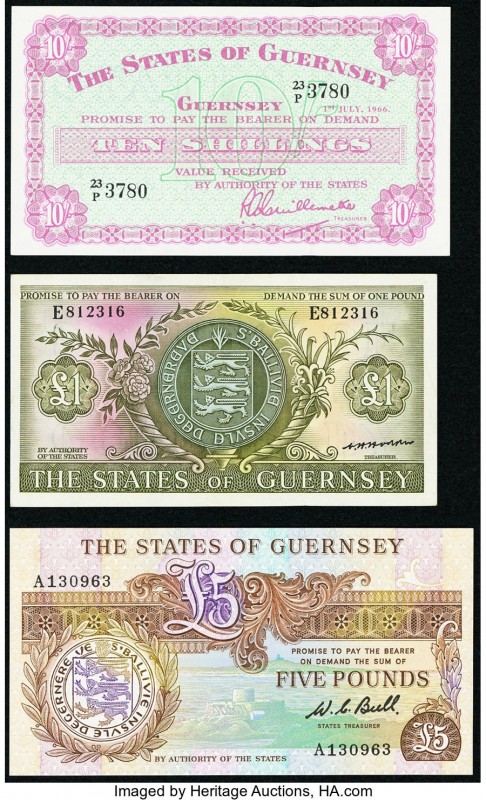 Guernsey States of Guernsey 10 Shillings; 5 Pounds 1966-1980 Pick 42c; 49a Crisp...