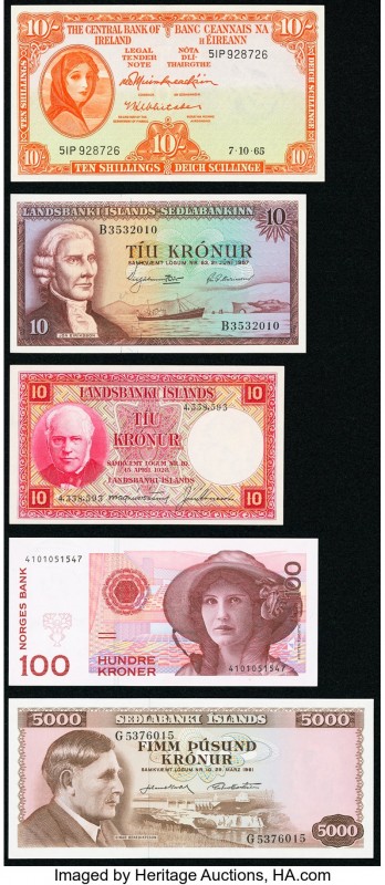 A European Group of 5 Examples Iceland; Norway; Ireland About Uncirculated-Crisp...