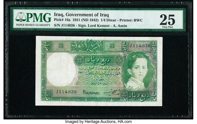 Iraq Government of Iraq 1/4 Dinar 1931 (ND 1942) Pick 16a PMG Very Fine 25. 

HI...