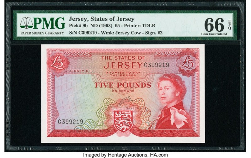 Jersey States of Jersey 5 Pounds ND (1963) Pick 9b PMG Gem Uncirculated 66 EPQ. ...