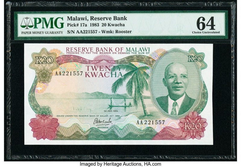Malawi Reserve Bank of Malawi 20 Kwacha 1.7.1983 Pick 17a PMG Choice Uncirculate...