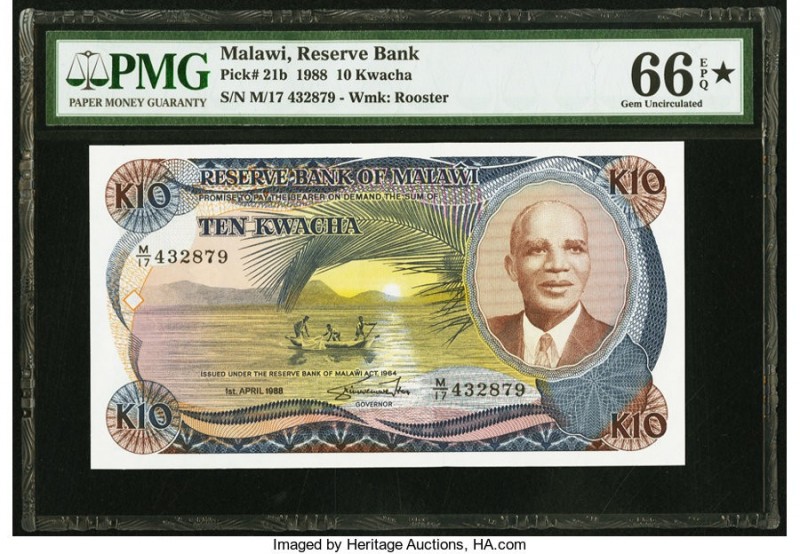 Malawi Reserve Bank of Malawi 10 Kwacha 1.4.1988 Pick 21b PMG Gem Uncirculated 6...