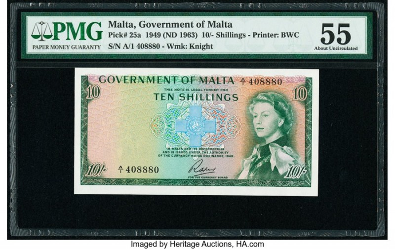 Malta Government of Malta 10 Shillings 1949 (ND 1963) Pick 25a PMG About Uncircu...