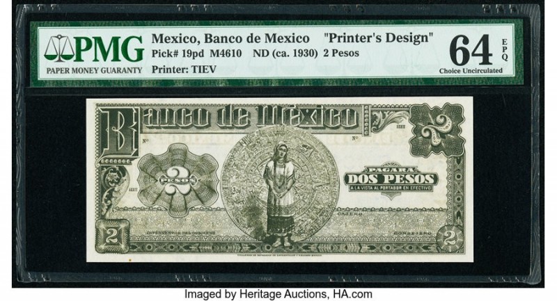Mexico Banco de Mexico 2 Pesos ND (ca. 1920-30) Pick 19pd Printer's Design PMG C...