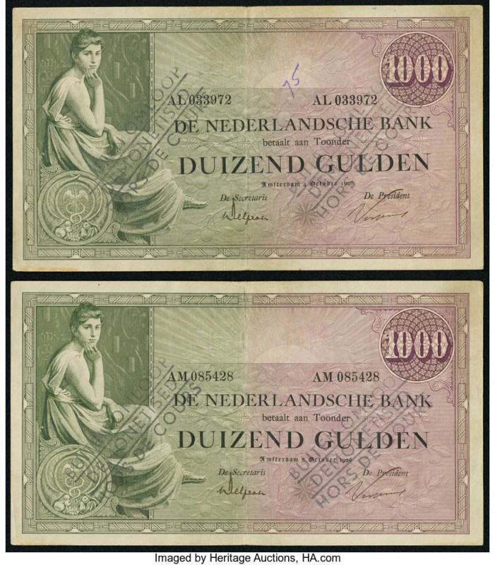 Netherlands Nederlandsche Bank 1000 Gulden 1926 Pick 48 Very Fine. Cancelled wit...