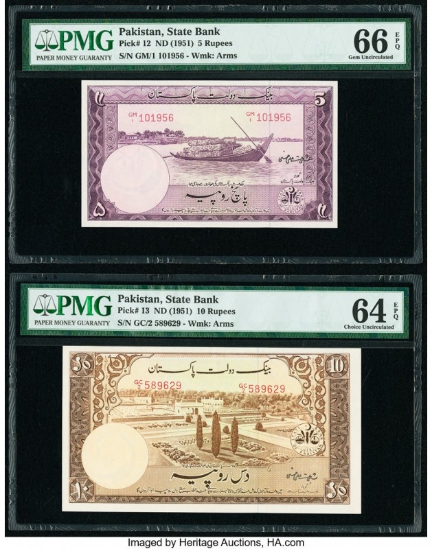 Pakistan State Bank of Pakistan 5; 10 Rupees ND (1951) Pick 12; 13 Two Examples ...