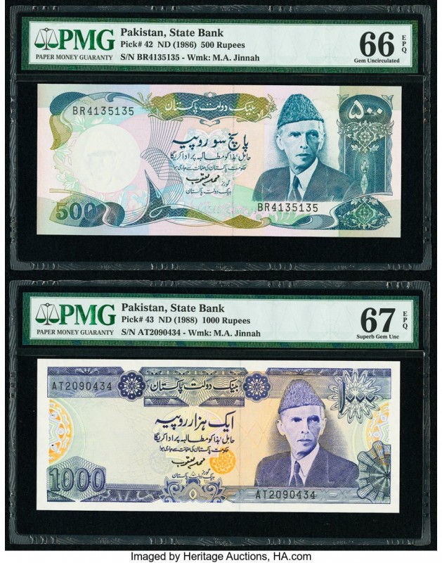 Pakistan State Bank of Pakistan 500; 1000 Rupees ND (1986) ; ND (1988) Pick 42; ...