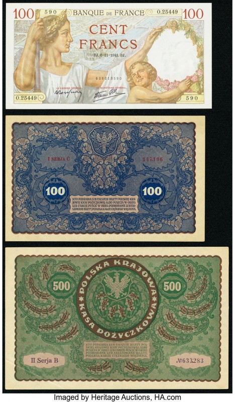 Poland Polish State Loan Bank 100; 500 Marek 1919 Pick 27; 28 About Uncirculated...