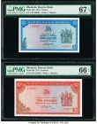 Rhodesia Reserve Bank of Rhodesia 1; 2 Dollars 1.11.1976; 15.4.1977 Pick 34b; 35b Two Examples PMG Superb Gem Unc 67 EPQ; Gem Uncirculated 66 EPQ. 

H...