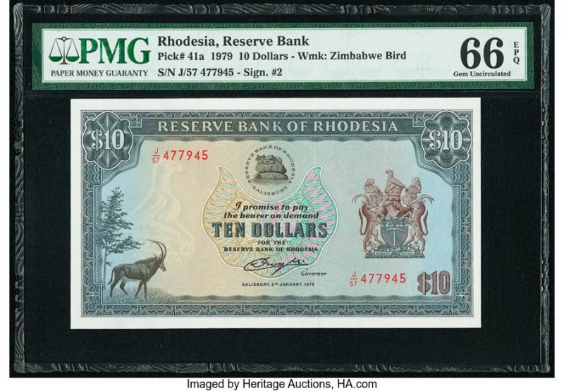 Rhodesia Reserve Bank of Rhodesia 10 Dollars 2.1.1979 Pick 41a PMG Gem Uncircula...