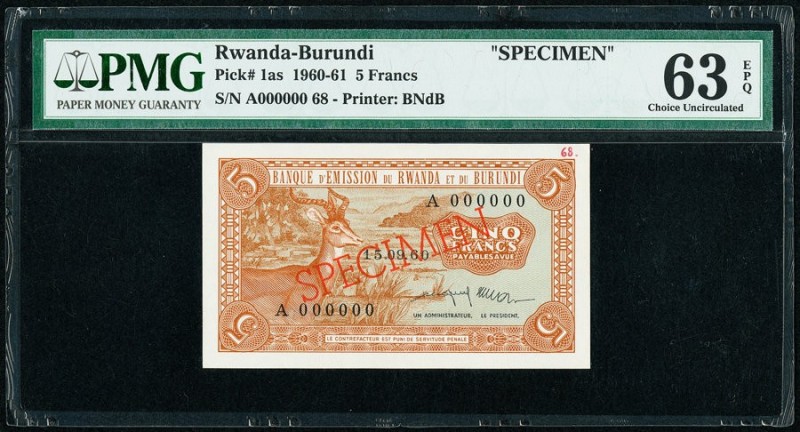 Rwanda-Burundi Banque d'Emission du Rwanda et du Burundi 5 Francs 15.9.1960 Pick...