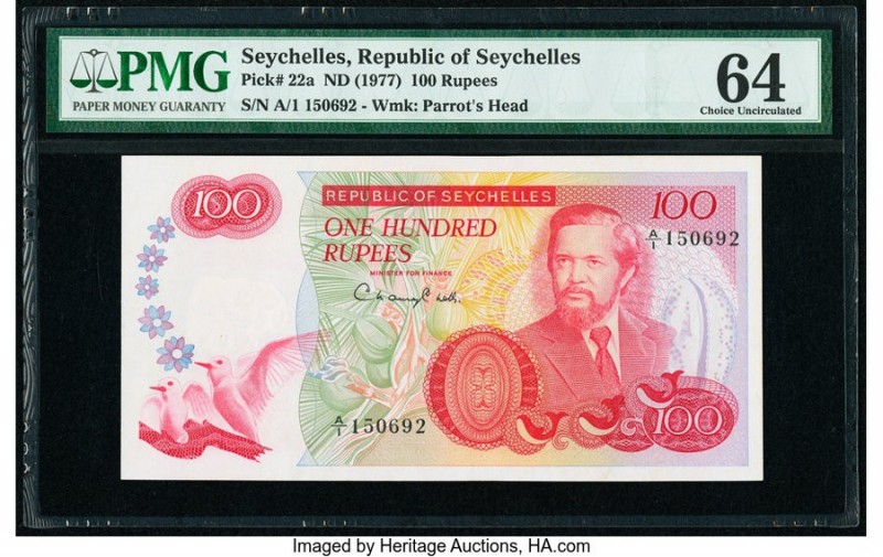 Seychelles Republic of Seychelles 100 Rupees ND (1977) Pick 22a PMG Choice Uncir...