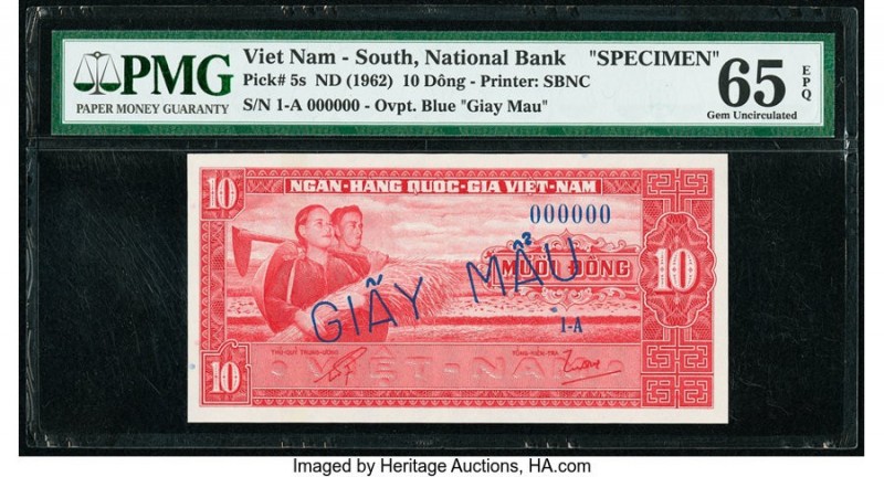 South Vietnam National Bank of Viet Nam 10 Dong ND (1962) Pick 5s Specimen PMG G...