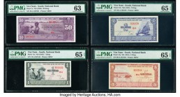 South Vietnam National Bank of Viet Nam 50; 1; 2; 5 Dong ND (1956); ND (1955) (3) Pick 7a; 11a; 12a; 13a Four Examples PMG Choice Uncirculated 63; Gem...