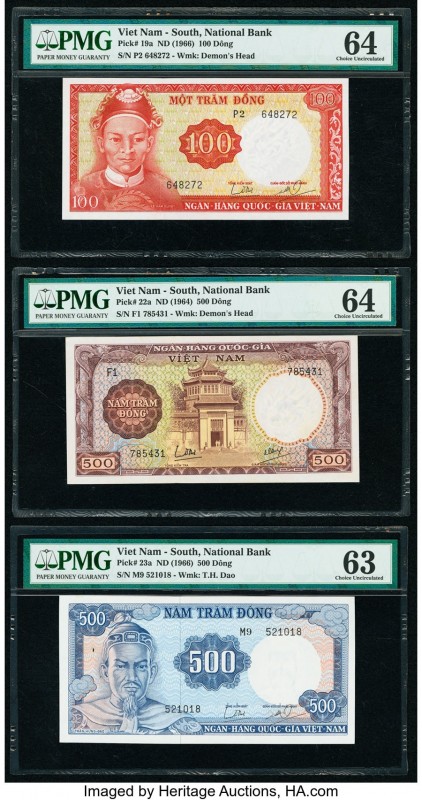 South Vietnam National Bank of Viet Nam 100; 500 (2) ND (1966) (2); ND (1964) Pi...