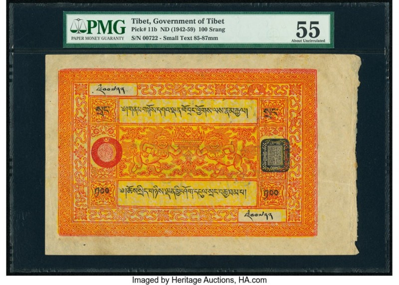 Tibet Government of Tibet 100 Srang ND (1942-59) Pick 11b PMG About Uncirculated...