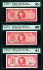 Trinidad & Tobago Central Bank of Trinidad and Tobago 1 Dollar 1964 Pick 26a; 26b; 26c Three Examples PMG Gem Uncirculated 65 EPQ; Gem Uncirculated 66...