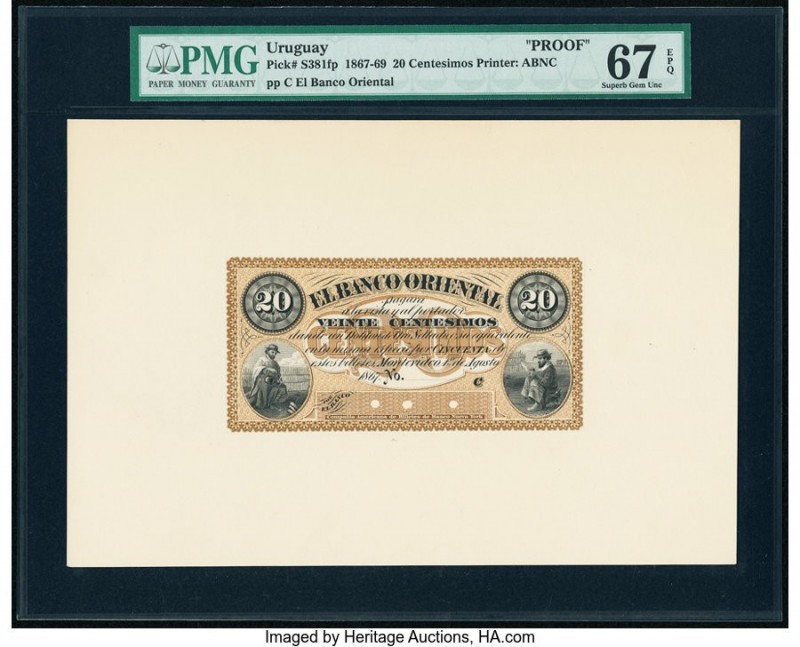 Uruguay Banco Oriental 20 Centesimos 1867-69 Pick S381fp Front Proof PMG Superb ...