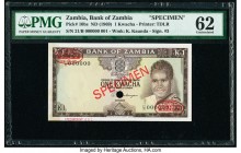 Zambia Bank of Zambia 1 Kwacha ND (1969) Pick 10bs Specimen PMG Uncirculated 62. One POC; red Specimen & TDLR overprints; previously mounted.

HID0980...