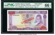 Zambia Bank of Zambia 20 Kwacha ND (1969) Pick 13cs Specimen PMG Gem Uncirculated 66 EPQ. Red Specimen & TDLR overprints.

HID09801242017

© 2020 Heri...