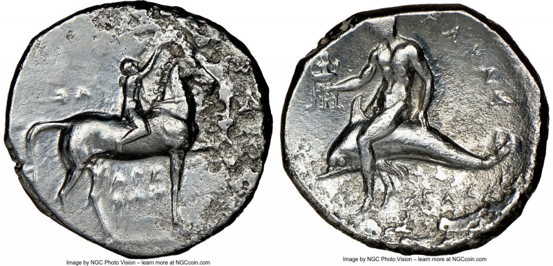 CALABRIA. Tarentum. Ca. early 3rd century BC. AR stater or didrachm (21mm, 11h)....