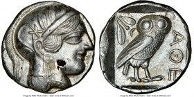 ATTICA. Athens. Ca. 440-404 BC. AR tetradrachm (26mm, 17.10 gm, 8h). NGC Choice AU 4/5 - 3/5, flan flaw. Mid-mass coinage issue. Head of Athena right,...