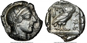 ATTICA. Athens. Ca. 440-404 BC. AR light-weight specimen tetradrachm (25mm, 16.43 gm, 3h). NGC AU 5/5 - 2/5, graffito. Mid-mass coinage issue. Head of...