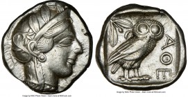 ATTICA. Athens. Ca. 440-404 BC. AR tetradrachm (25mm, 17.14 gm, 1h). NGC XF 4/5 - 4/5. Mid-mass coinage issue. Head of Athena right, wearing crested A...