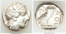 ATTICA. Athens. Ca. 440-404 BC. AR tetradrachm (24mm, 17.18 gm, 7h). AU. Mid-mass coinage issue. Head of Athena right, wearing crested Attic helmet or...