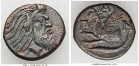 CIMMERIAN BOSPORUS. Panticapaeum. 4th century BC. AE (21mm, 6.91 gm, 12h). VF. Head of bearded Pan right / Π-A-N, forepart of griffin left, sturgeon l...