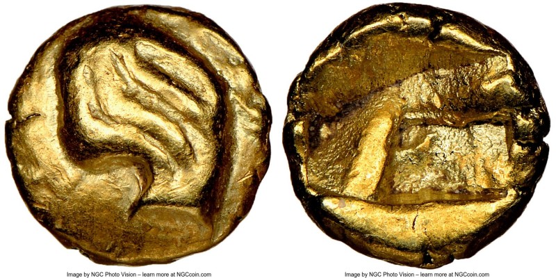 IONIA. Uncertain mint. Ca. 6th century BC. EL 1/24 stater or myshemihecte (7mm)....