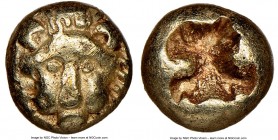 IONIA. Miletus. Ca. 600-550 BC. EL 1/24 stater or myshemihecte (6mm). NGC XF. Lion or panther head facing / Irregular incuse punch. SNG Kayhan 453. Li...