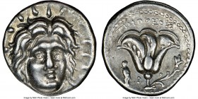 CARIAN ISLANDS. Rhodes. Ca. 250-230 BC. AR didrachm (20mm, 1h). NGC XF. Timotheus, magistrate. Radiate head of Helios facing, turned slightly right, h...