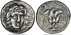 CARIAN ISLANDS. Rhodes. Ca. 250-200 BC. AR didrachm (20mm, 11h). NGC VF. Mnasimaxus, magistrate. Radiate head of Helios facing, turned slightly right,...